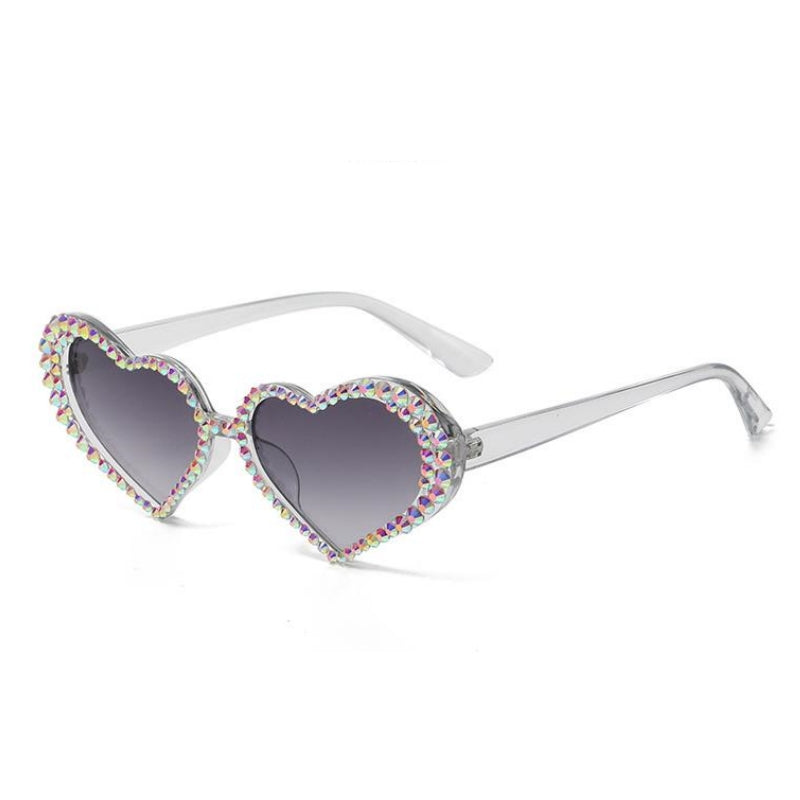 Gradient Rhinestone Heart Shape Sunglasses - Onlymaker
