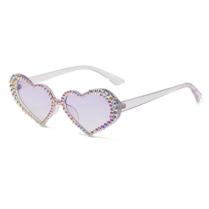 Gradient Rhinestone Heart Shape Sunglasses - Onlymaker