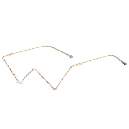 Rhinestone W Shape Sunglasses - Onlymaker