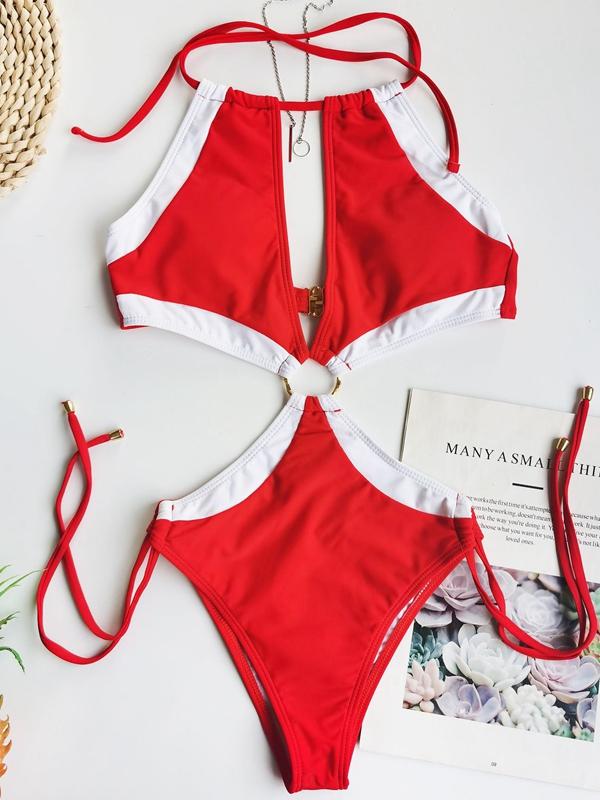 Keyhole Neckline Cut Out Strap Swimwear - Onlymaker