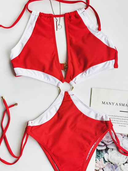 Keyhole Neckline Cut Out Strap Swimwear - Onlymaker