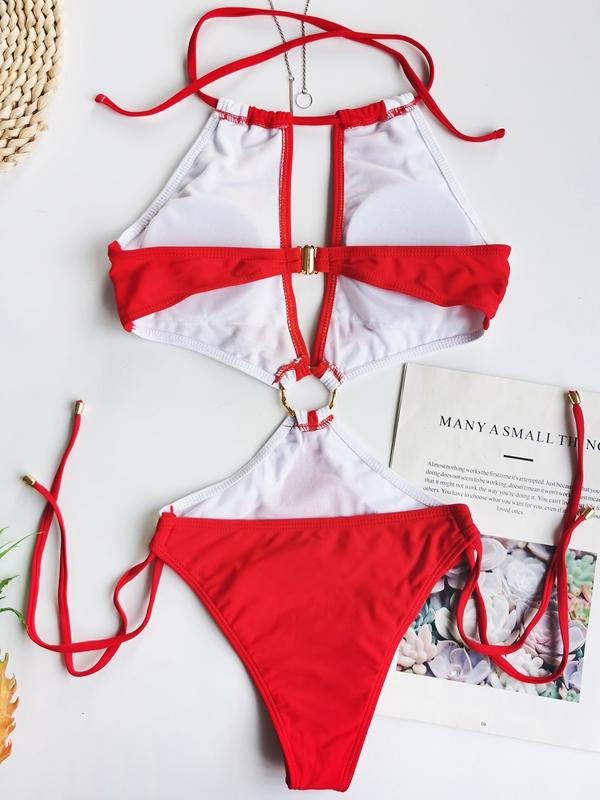 Keyhole Neckline Cut Out Strap Swimwear - Onlymaker