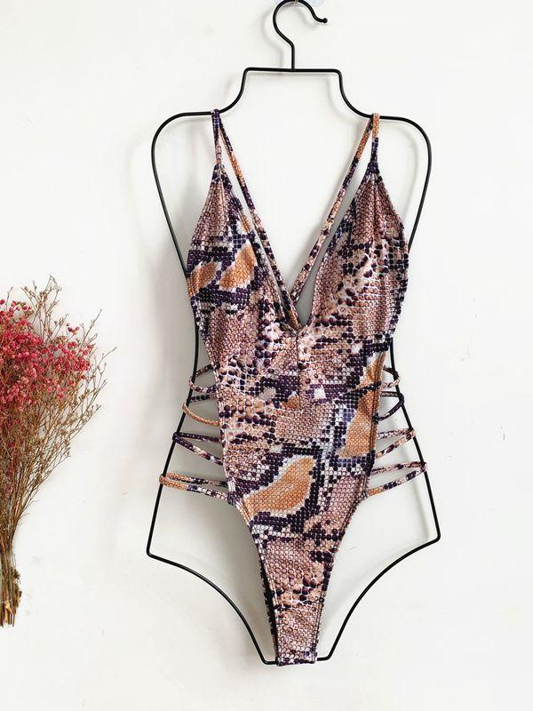 Serpent Printed Colourful Lace Up Swimwear - Onlymaker