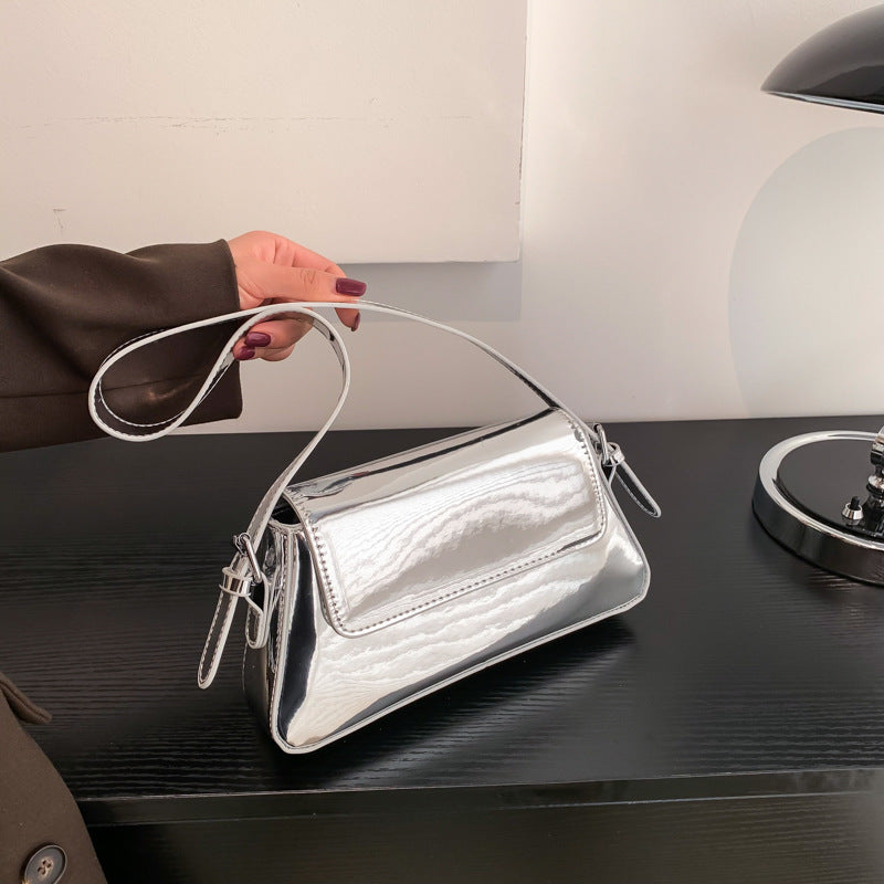 Glossy Metallic Leather Underarm Handbags - Onlymaker