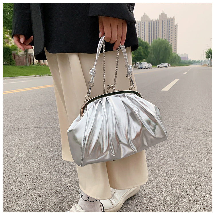 Silver Metallic Colore Crossbody Handbag - Onlymaker