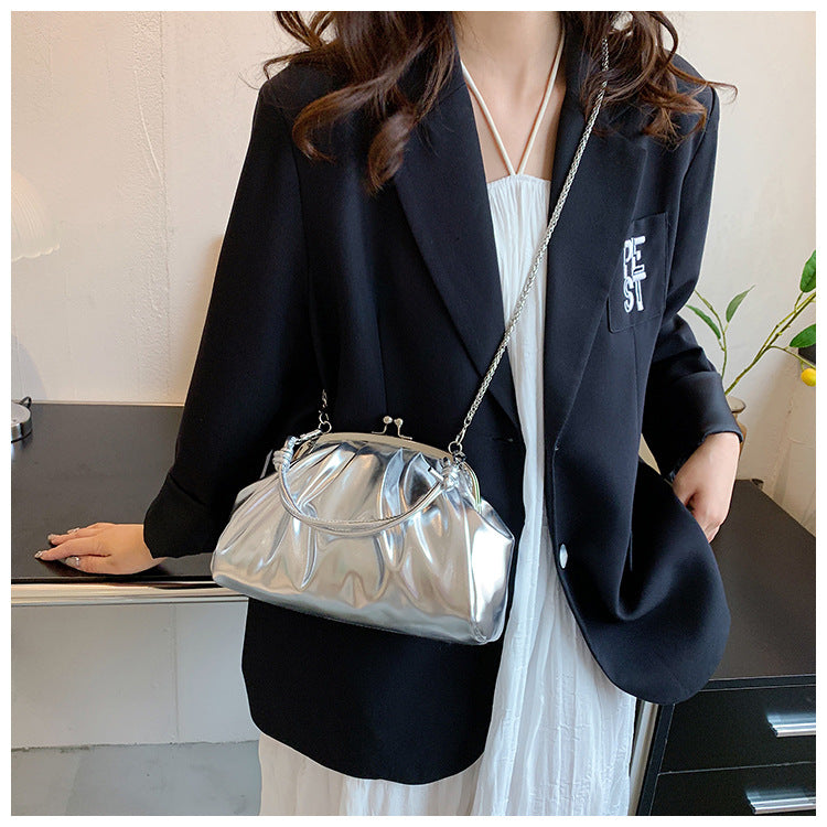 Silver Metallic Colore Crossbody Handbag - Onlymaker