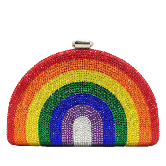 Rainbow Rhinestone Semi-circular Handbag - Onlymaker