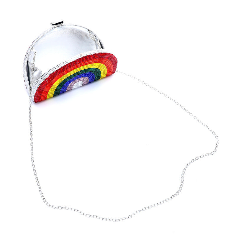 Rainbow Rhinestone Semi-circular Handbag - Onlymaker
