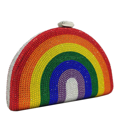 Rainbow Rhinestone Semi-circular Handbag - Onlymaker