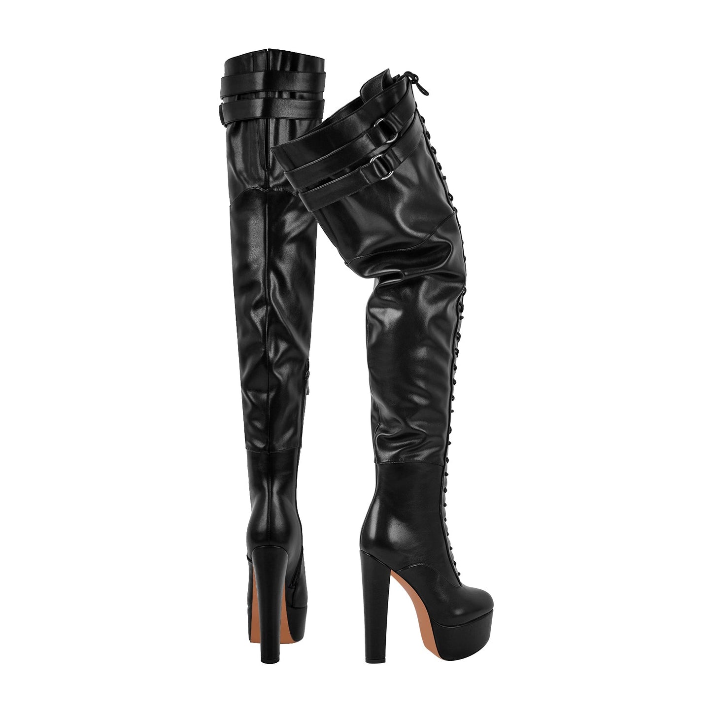 Platform Chunky Heel Lace-up Over The Knee Boots - Onlymaker