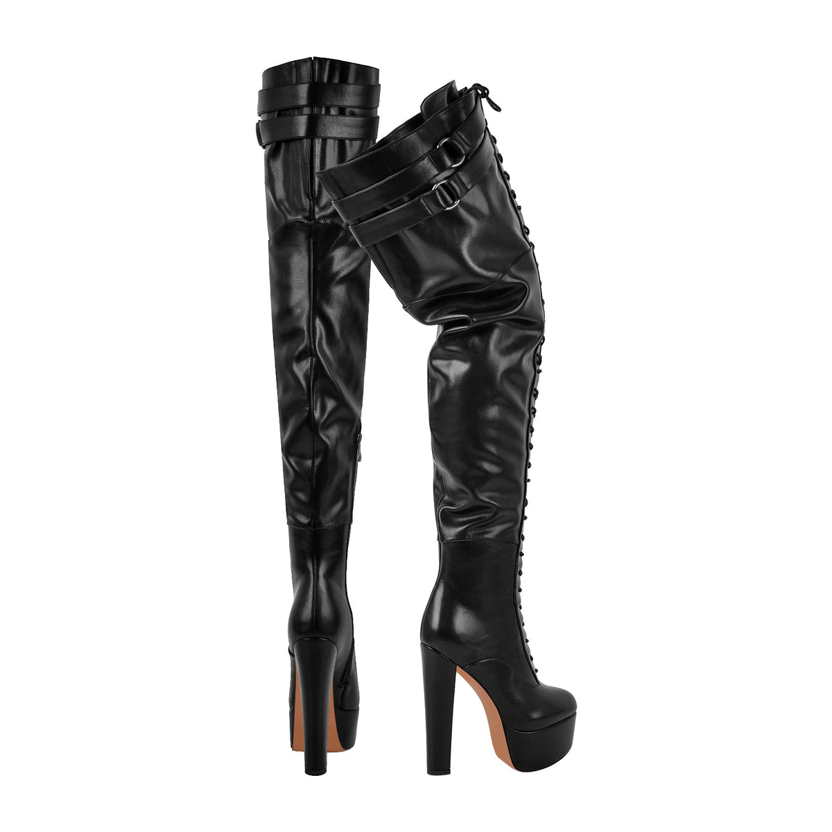 Platform Chunky Heel Lace-up Over The Knee Boots - Onlymaker