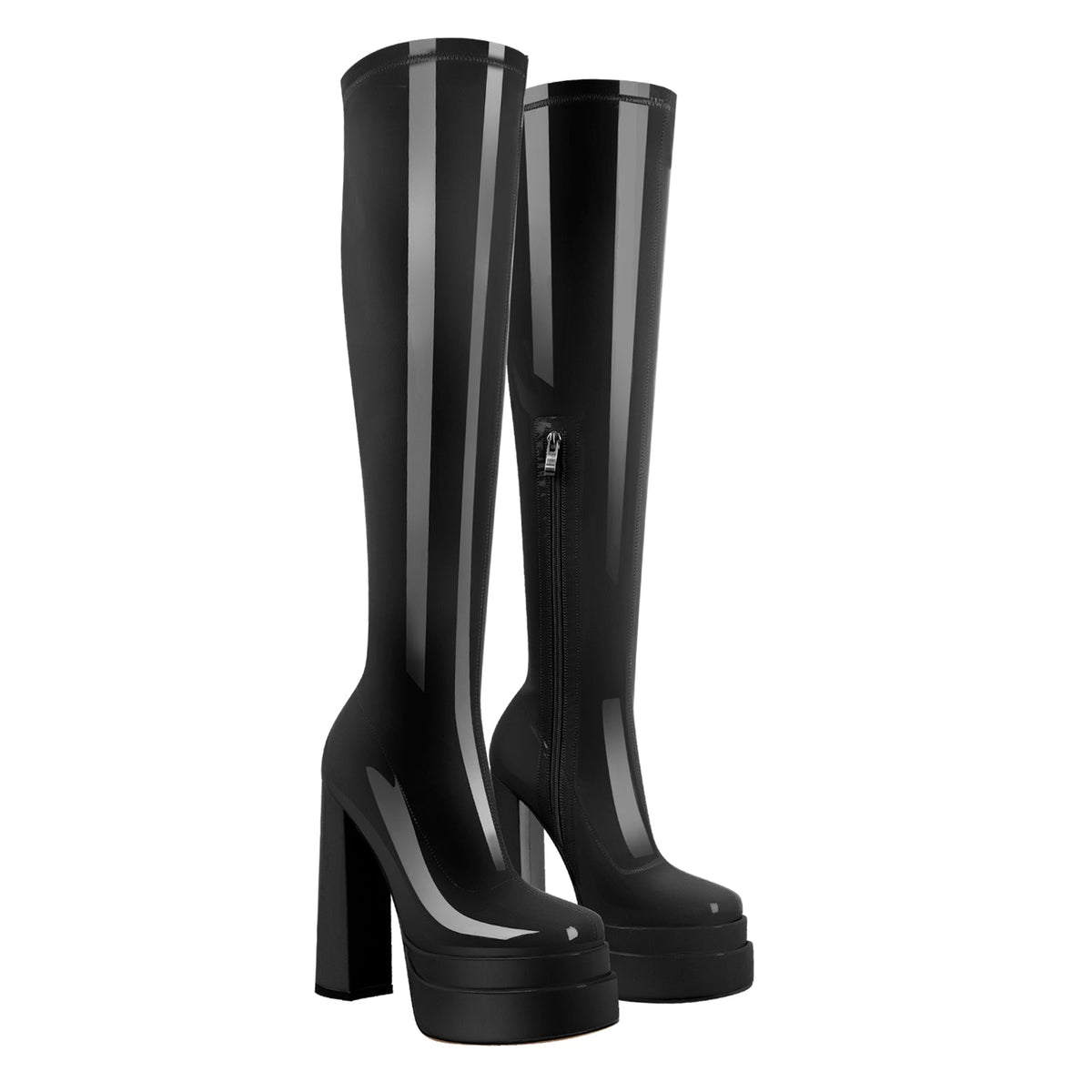 Patent Leather Platform Knee High Boots - Onlymaker