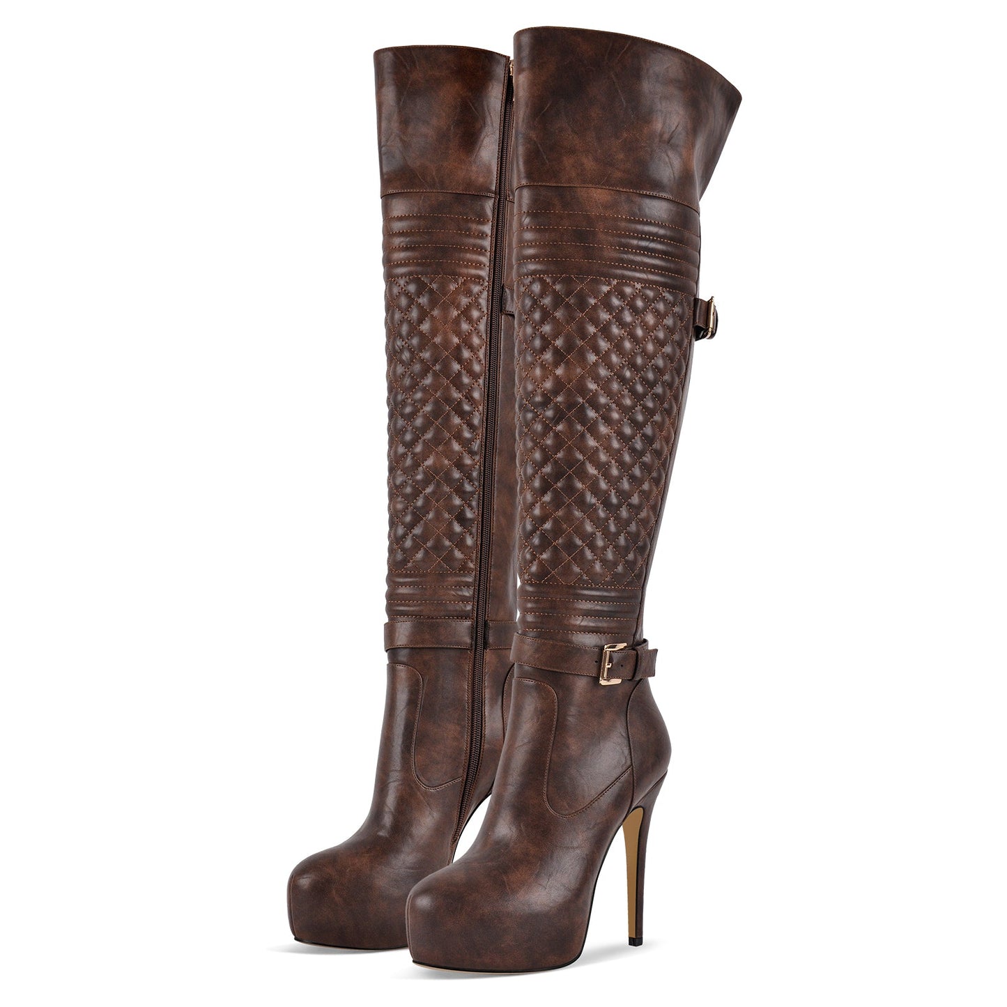 Platform Buckle Over The Knee Stiletto Boots - Onlymaker