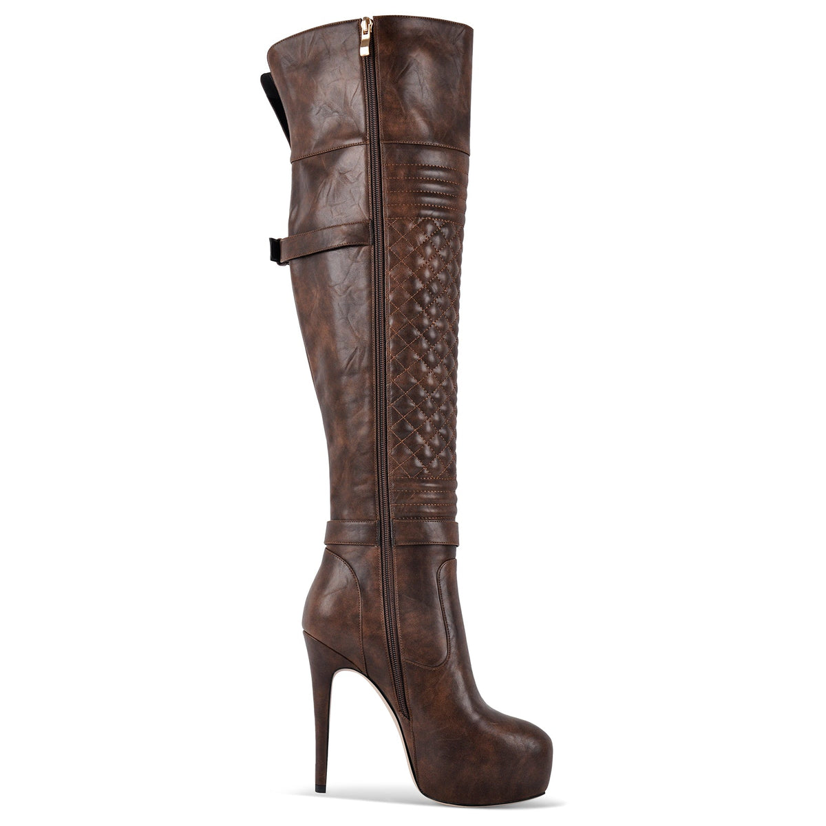 Platform Buckle Over The Knee Stiletto Boots - Onlymaker