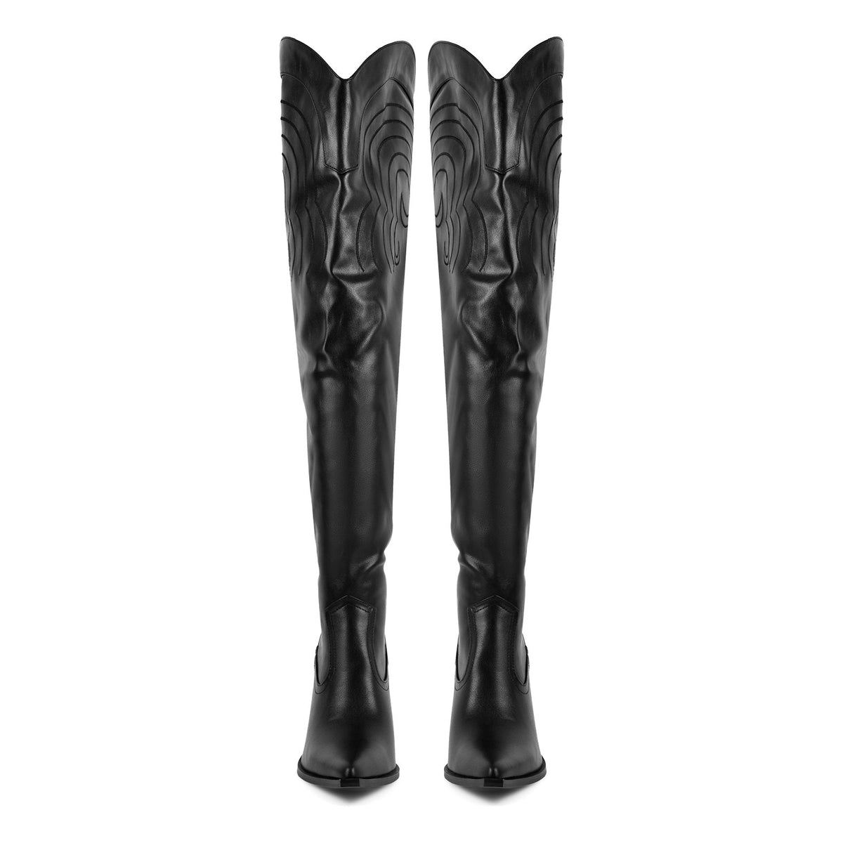 Pointed Toe Back Lace-up Thigh High Western Boots - Onlymaker