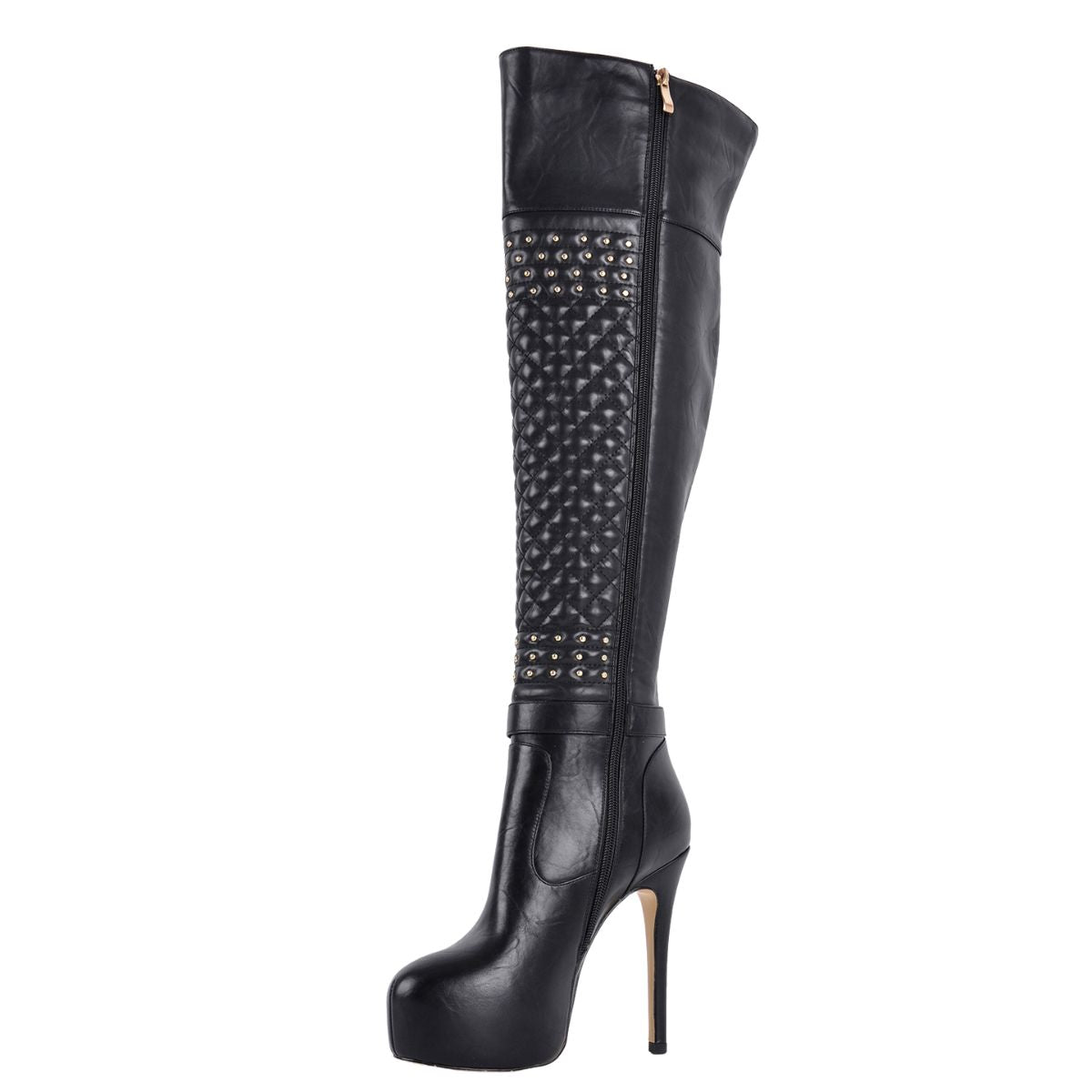 Platform Rivet Buckle Strap Thigh High Boots - Onlymaker