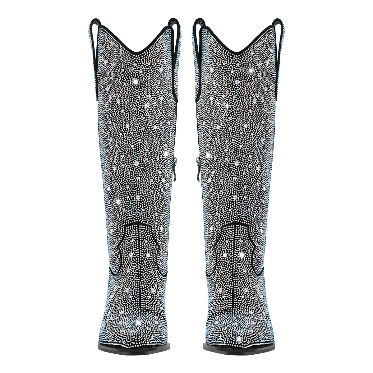 Rhinestone Pointed Toe Knee High Western Boots - Onlymaker
