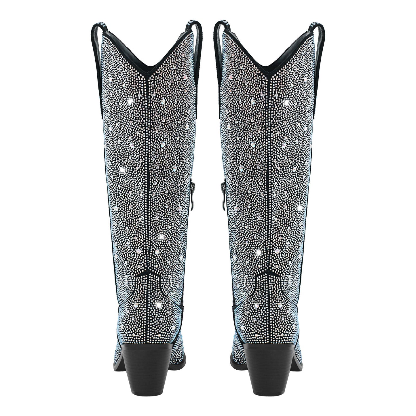Rhinestone Pointed Toe Knee High Western Boots - Onlymaker