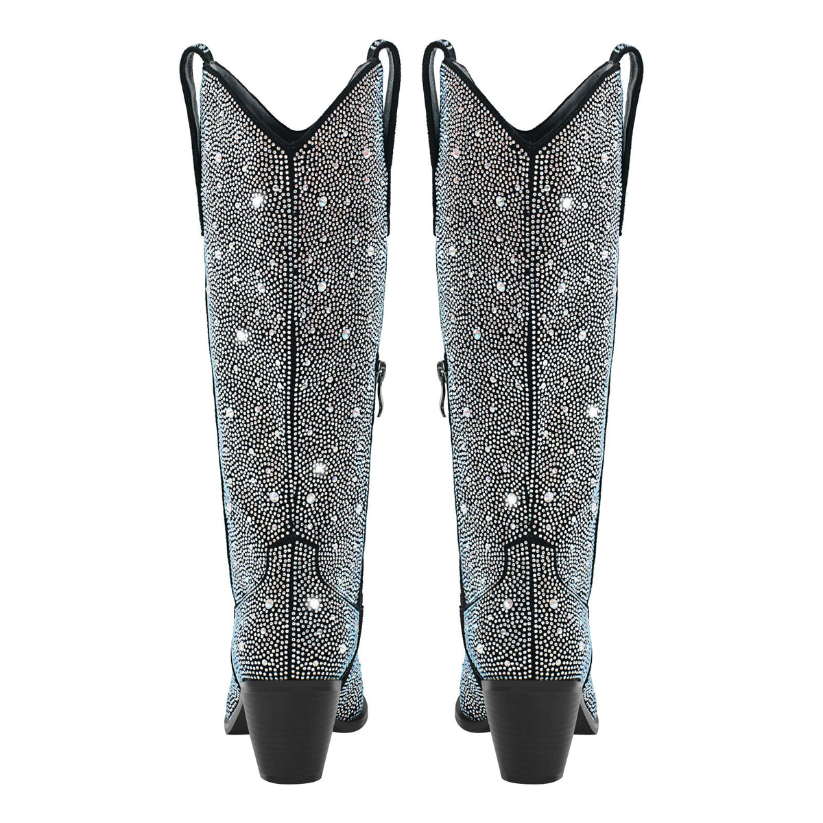 Rhinestone Pointed Toe Knee High Western Boots - Onlymaker