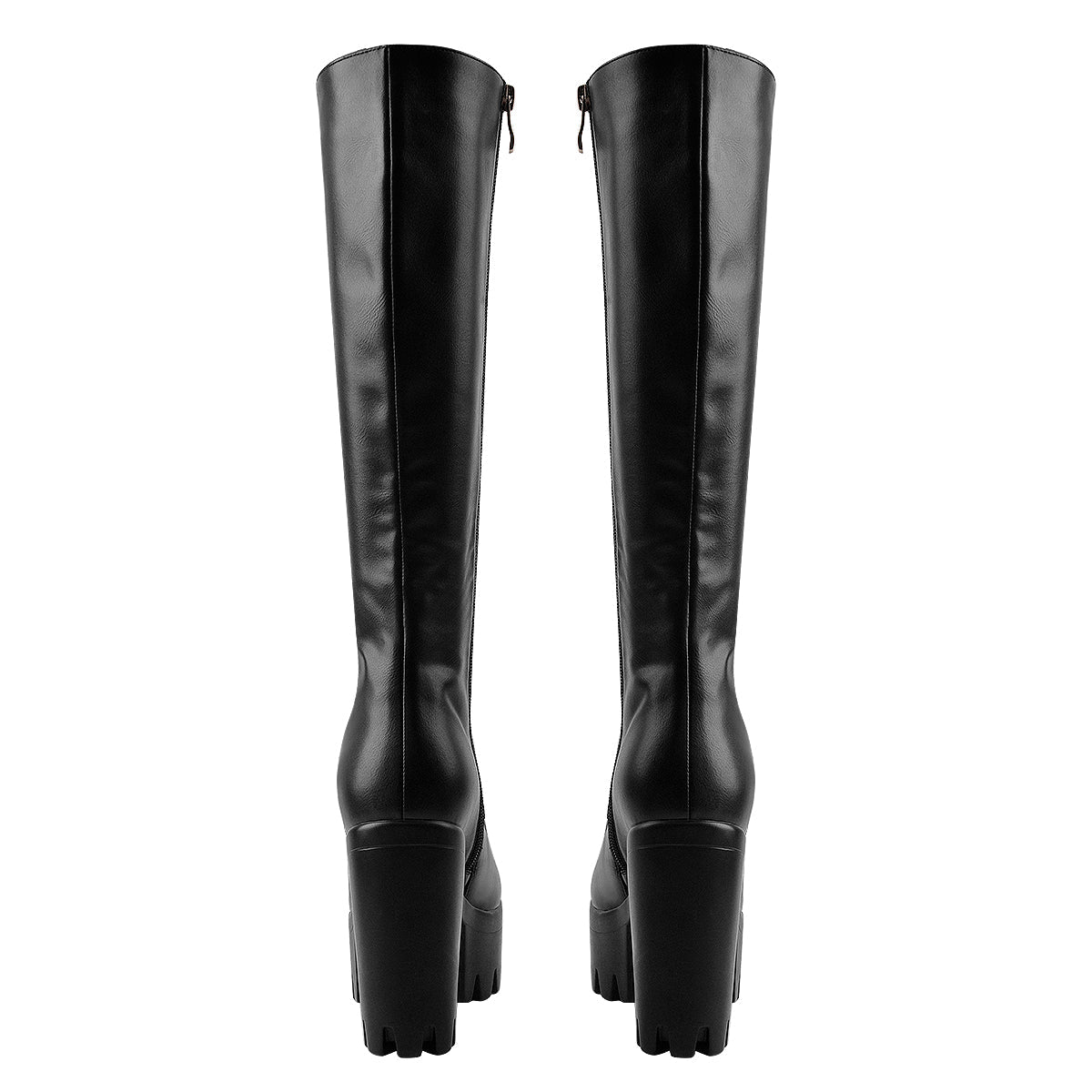 Round Toe Chunky Heel Lace up Platform Knee Boots - Onlymaker