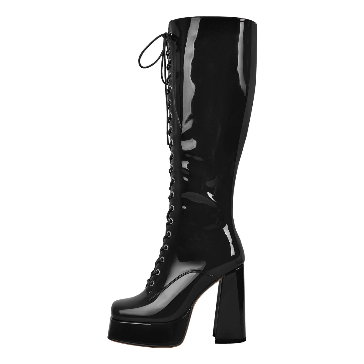 Square Toe Lace up Chunky Heels Boots - Onlymaker