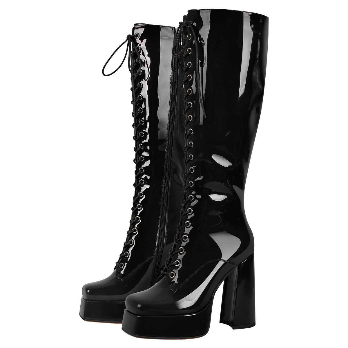 Square Toe Lace up Chunky Heels Boots - Onlymaker