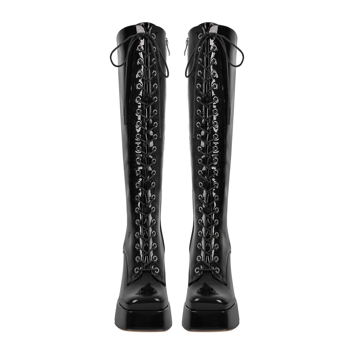 Square Toe Lace up Chunky Heels Boots - Onlymaker