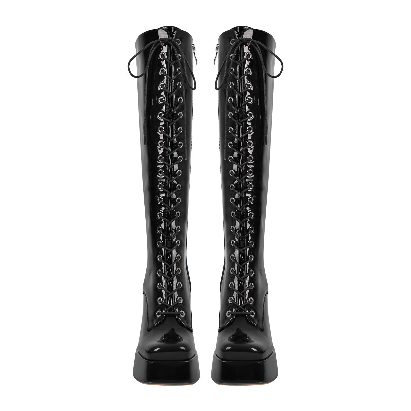 Square Toe Lace up Chunky Heels Boots - Onlymaker