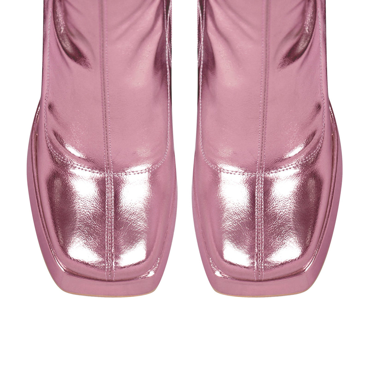 Metallic Leather Platform Chunky Heel Knee High Boots - Onlymaker