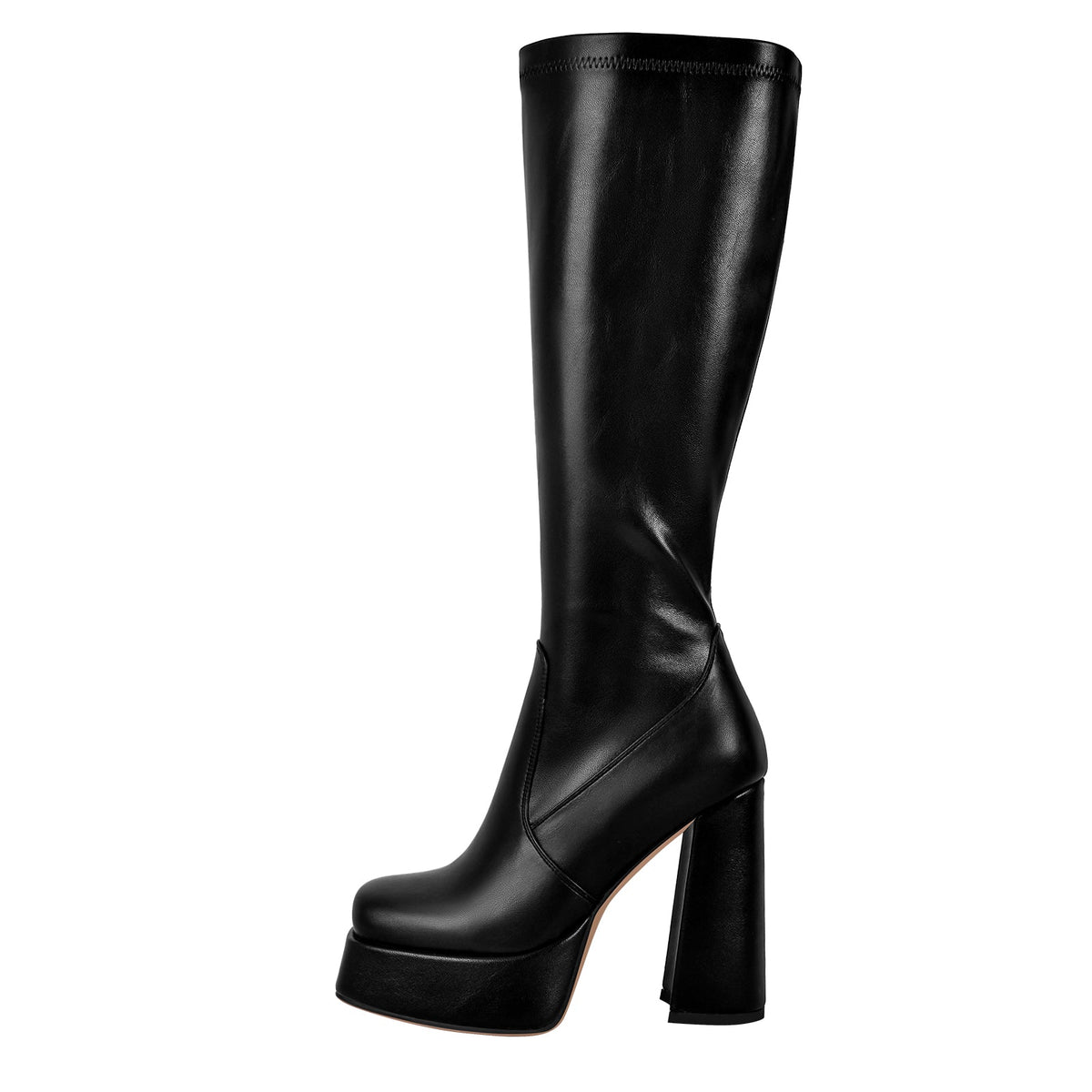 Square Toe Platform Chunky Heel Knee High Boots - Onlymaker