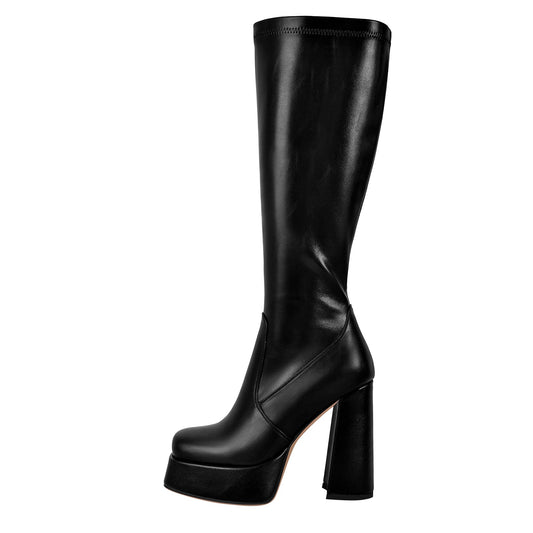 Square Toe Platform Chunky Heel Knee High Boots - Onlymaker
