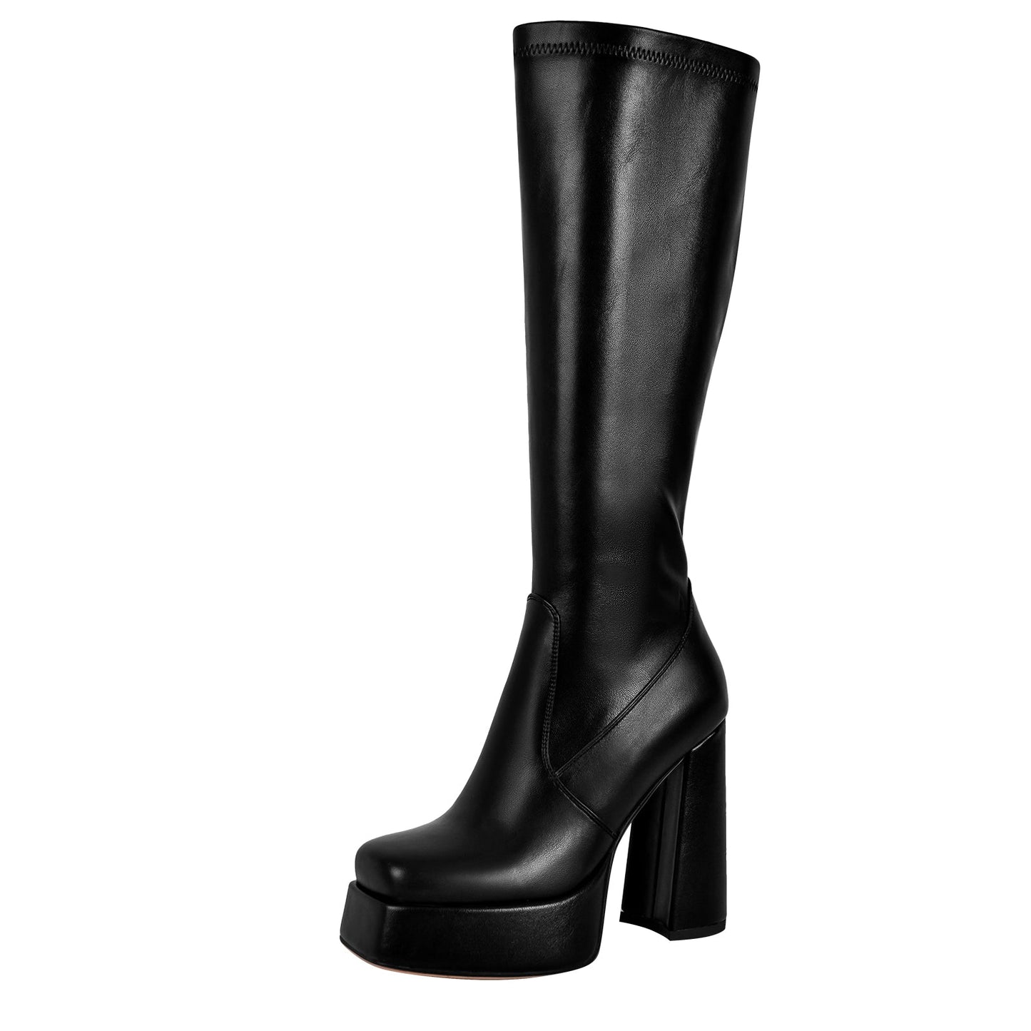 Square Toe Platform Chunky Heel Knee High Boots - Onlymaker