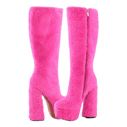 Fur Platform High Heels Boots - Onlymaker