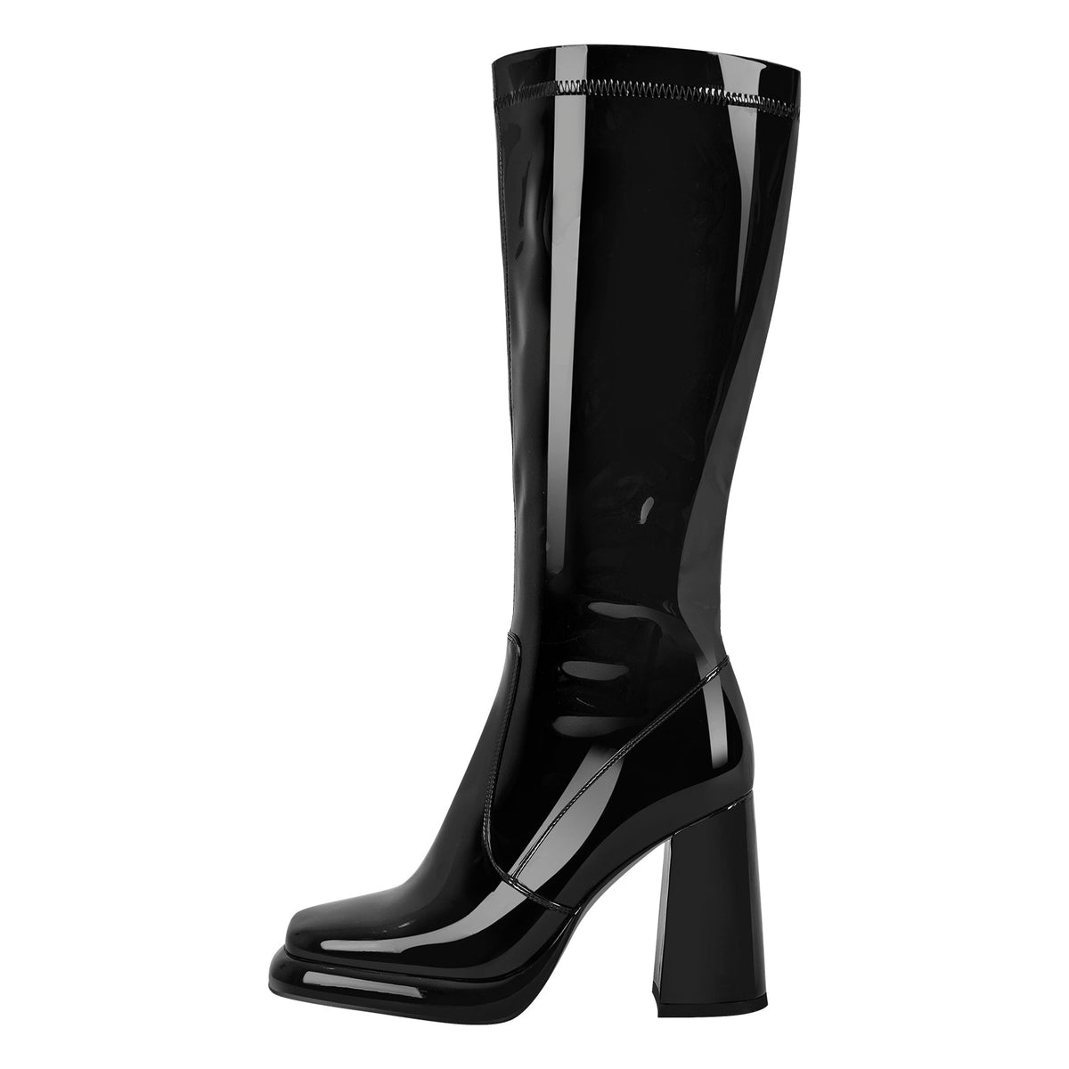 Platform Square Toe Chunky Heel Knee High Boots - Onlymaker
