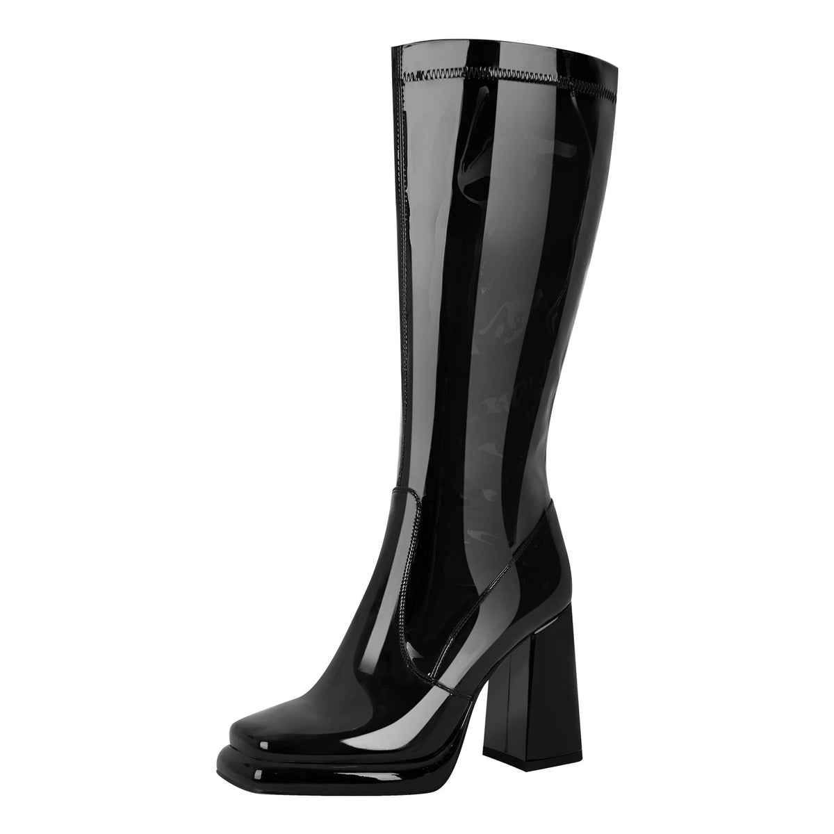 Platform Square Toe Chunky Heel Knee High Boots - Onlymaker