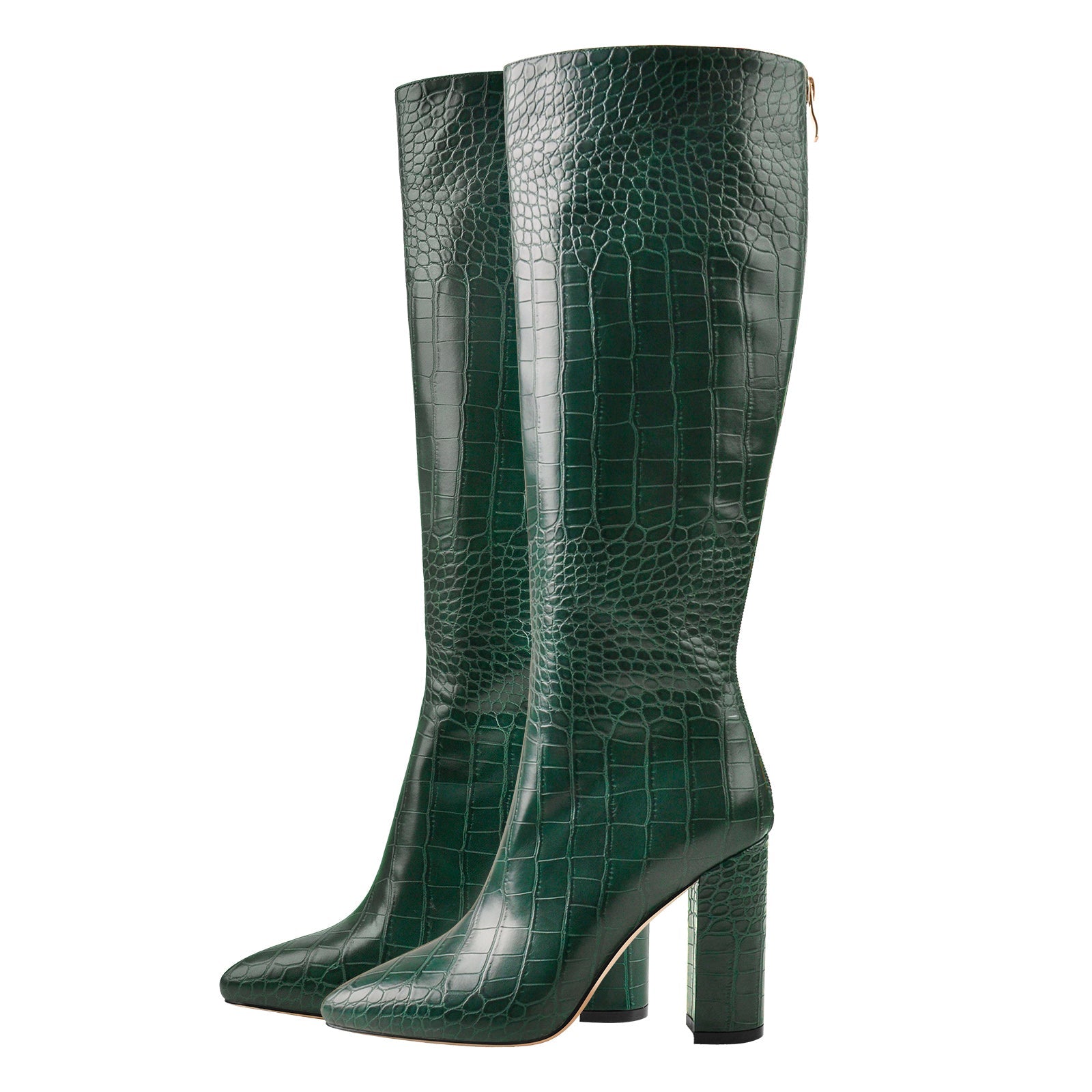 Pointed Toe Stone Pattern Chunky Boots - Onlymaker