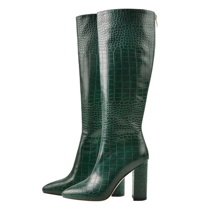 Pointed Toe Stone Pattern Chunky Boots - Onlymaker