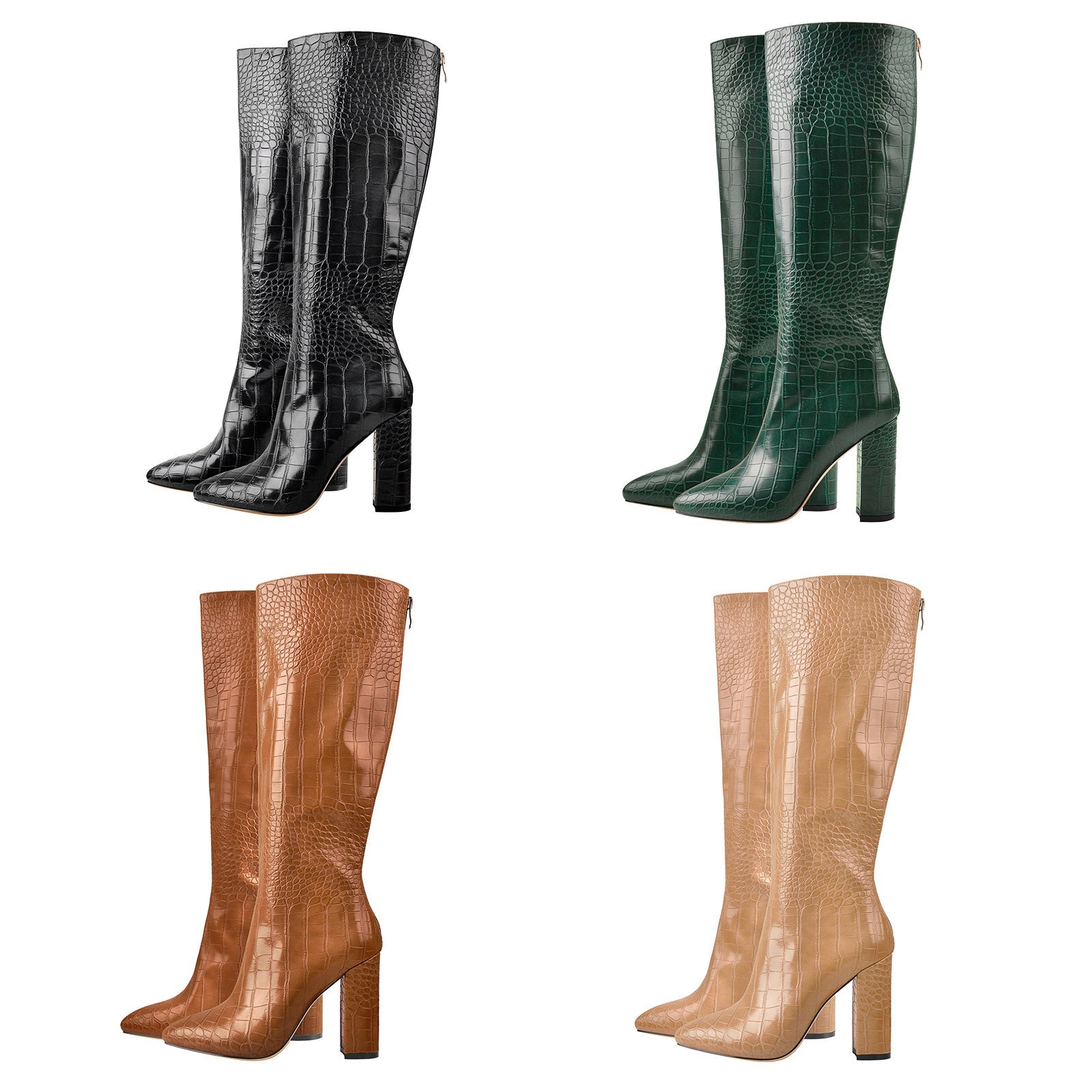 Pointed Toe Stone Pattern Chunky Boots - Onlymaker