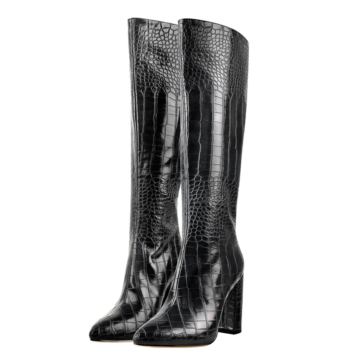 Pointed Toe Stone Pattern Chunky Boots - Onlymaker