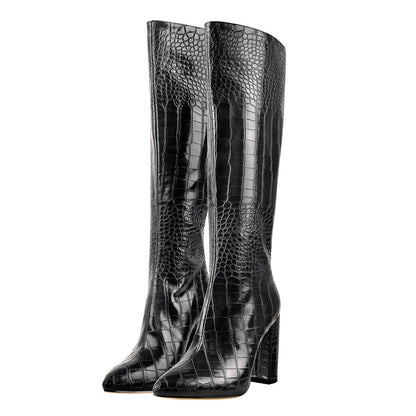 Pointed Toe Stone Pattern Chunky Boots - Onlymaker
