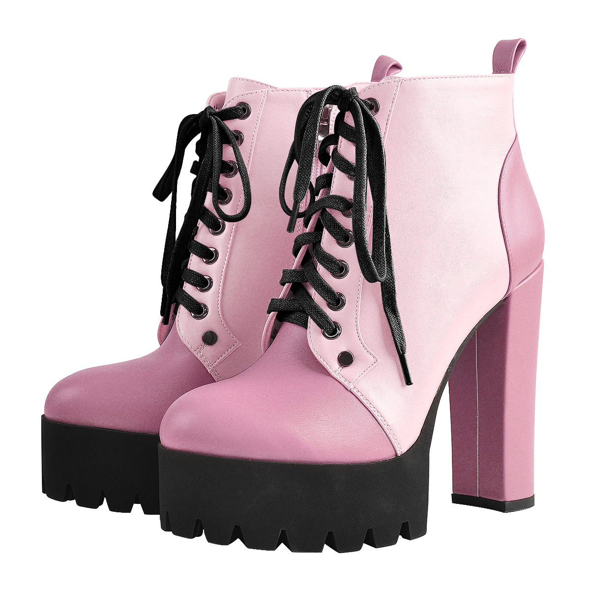 Platform Split Joint Lace-up Chunky Heel Ankle Boots - Onlymaker