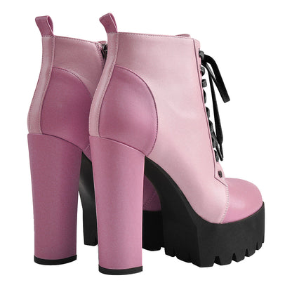 Platform Split Joint Lace-up Chunky Heel Ankle Boots - Onlymaker