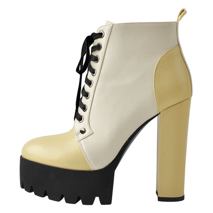 Platform Split Joint Lace-up Chunky Heel Ankle Boots - Onlymaker