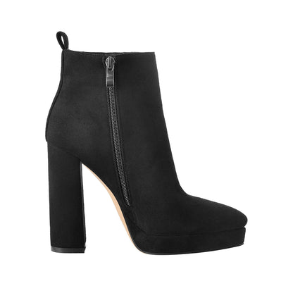 Suede Pointed Toe Chunky Heel Ankle Boots - Onlymaker