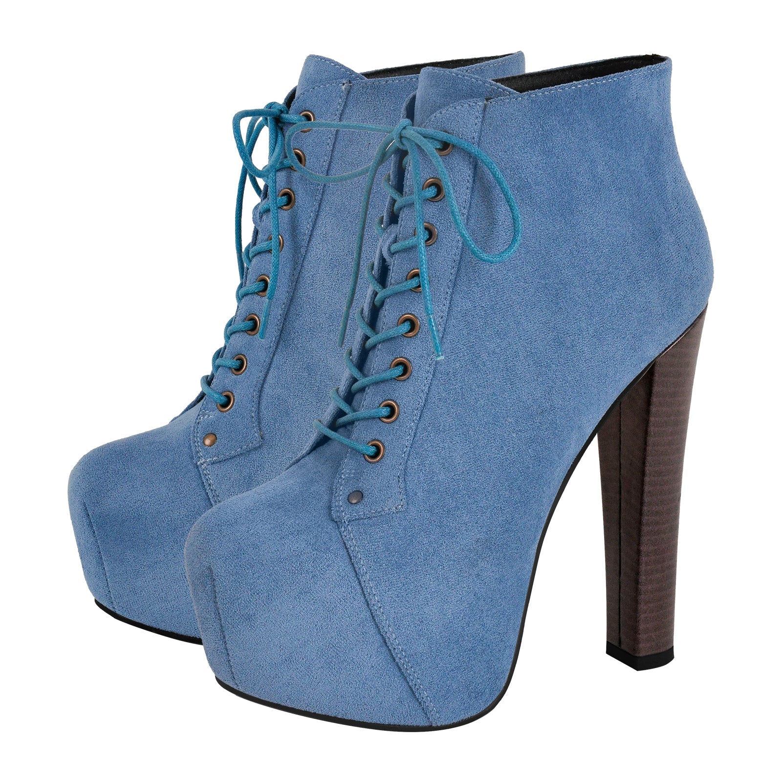 Blue Suede Platform Chunky Heel Ankle Boots - Onlymaker