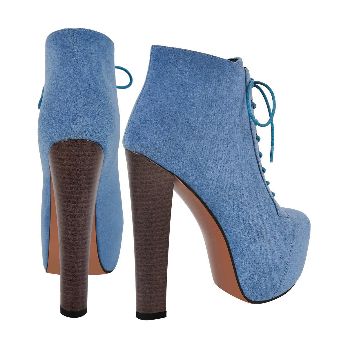 Blue Suede Platform Chunky Heel Ankle Boots - Onlymaker