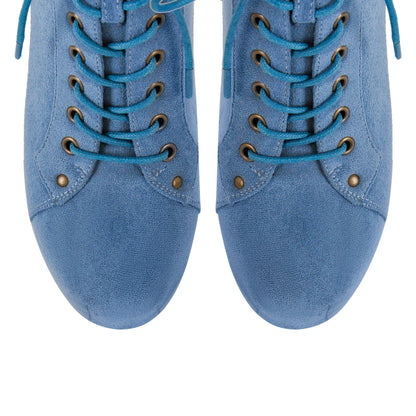 Blue Suede Platform Chunky Heel Ankle Boots - Onlymaker