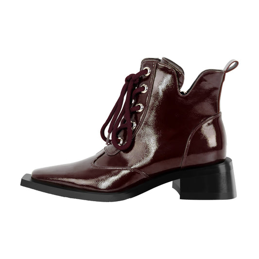 Square Toe Lace-up Chunky Heel Ankle Boots - Onlymaker