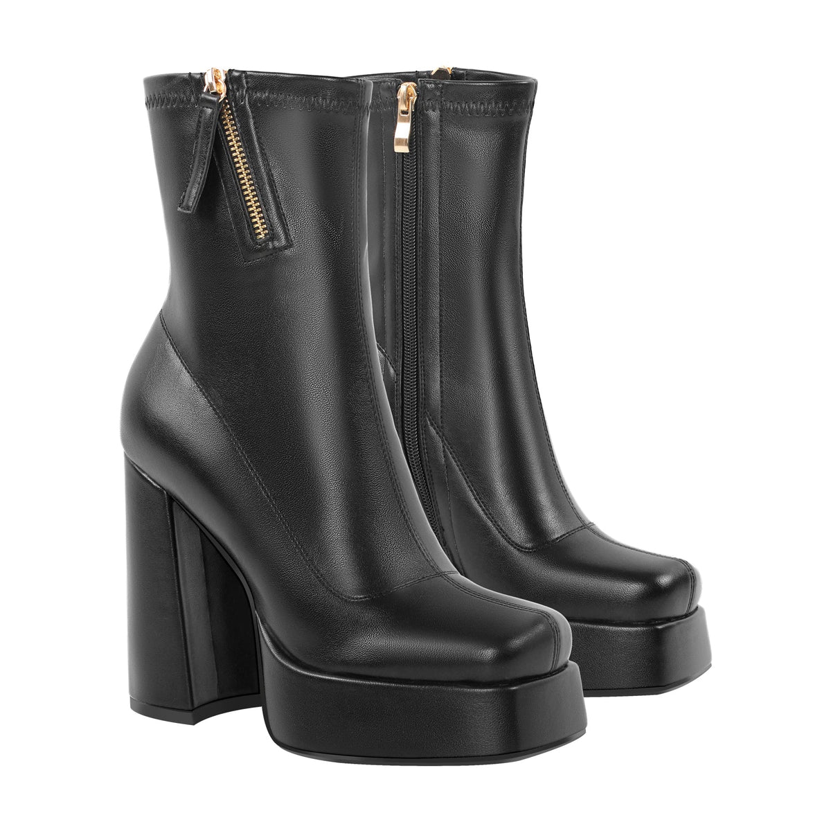 Square Toe Chunky Platform Zipper Ankle Boots - Onlymaker