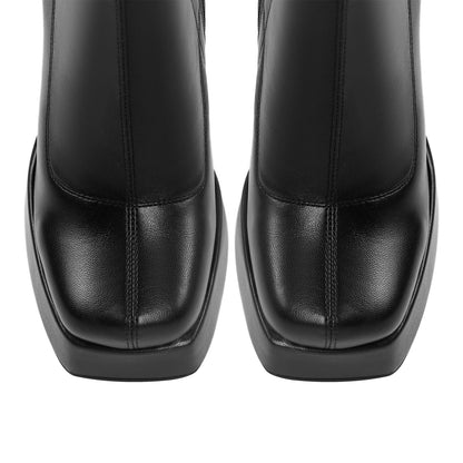 Square Toe Chunky Platform Zipper Ankle Boots - Onlymaker